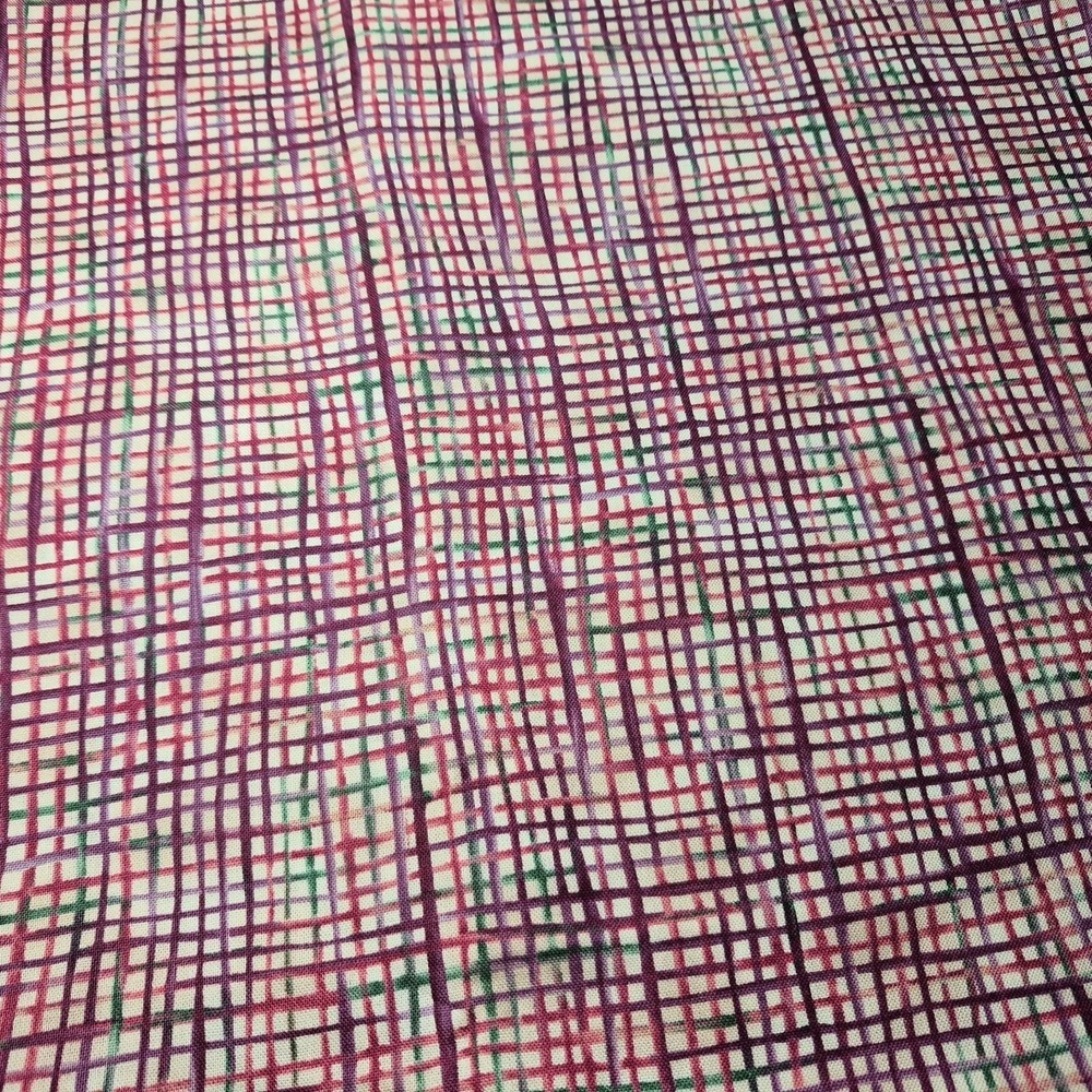 Wine Purple Green on Cream Lattice Cotton Fabric Maywood Studio 2 Yards